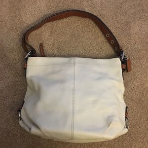White and Cognac Leather Coach Purse